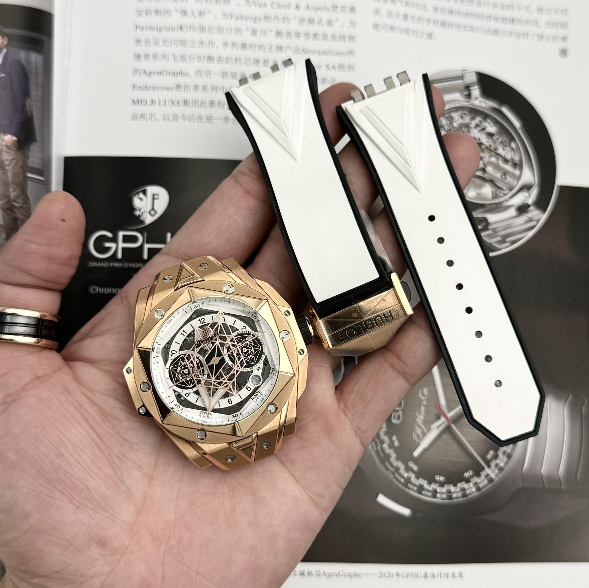 Hublot Best Replica Watch Big Bang Sang Bleu II King Gold White Dial BBF 45mm