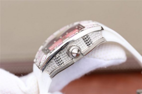 Replica Richard Mille RM 007 Lady SS Diamonds Black Inner Bezel White Rubber Strap 6T51
