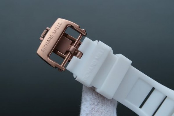 Replica Richard Mille RM052 White Ceramic RG Diamonds Skull Dial White Rubber Strap MIYOTA8215