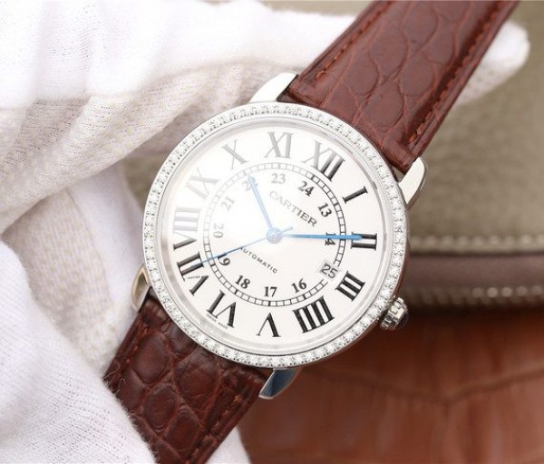 Replica Cartier Ronde De Cartier SS White Dial Diamonds Bezel Croco Strap A2892