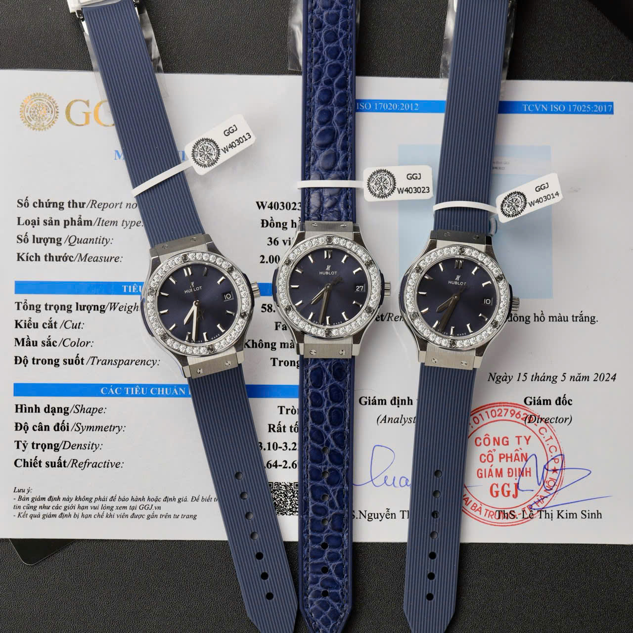 Hublot Classic Fusion Titanium Dial Blue Replica Watch Custom Moissanite Diamonds 33mm