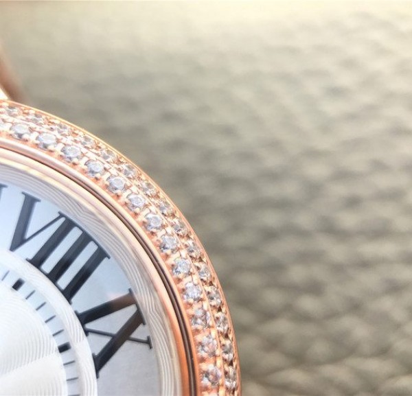 Replica Cartier Ballon Bleu 36mm RG White Textured Dial Diamond Bezel