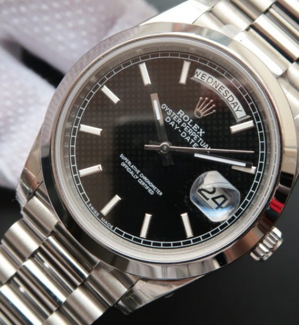 Replica Rolex Day-Date II 228239 SS Textured Black Dial SS Bracelet A3255