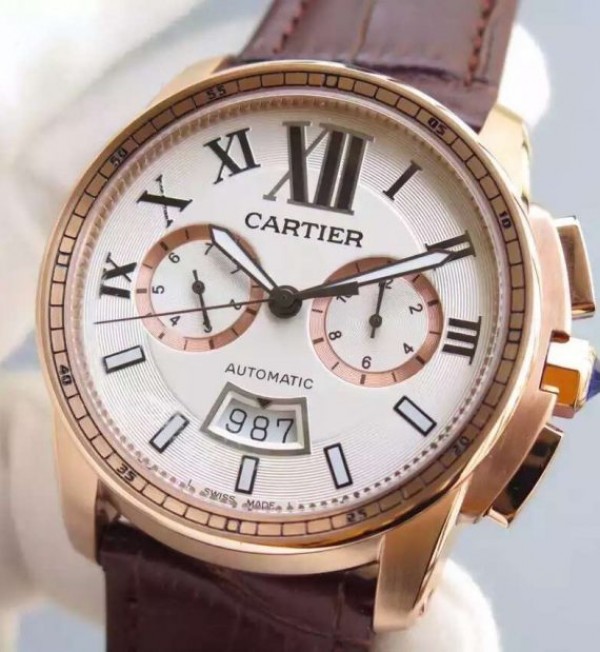 Replica Cartier JF Cartier Calibre de Cartier RG Chronograph White Dial Miyota 9100