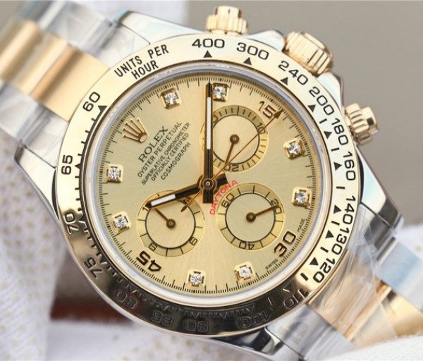 Replica Rolex Daytona 116523 Thick YG Wrapped YG Dial Diamonds Markers SS/YG Bracelet A7750