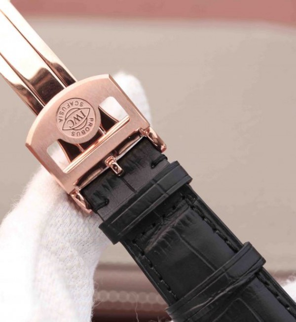 Replica IWC AZ Portuguese Flying Tourbillon SS Black Dial Leather Strap