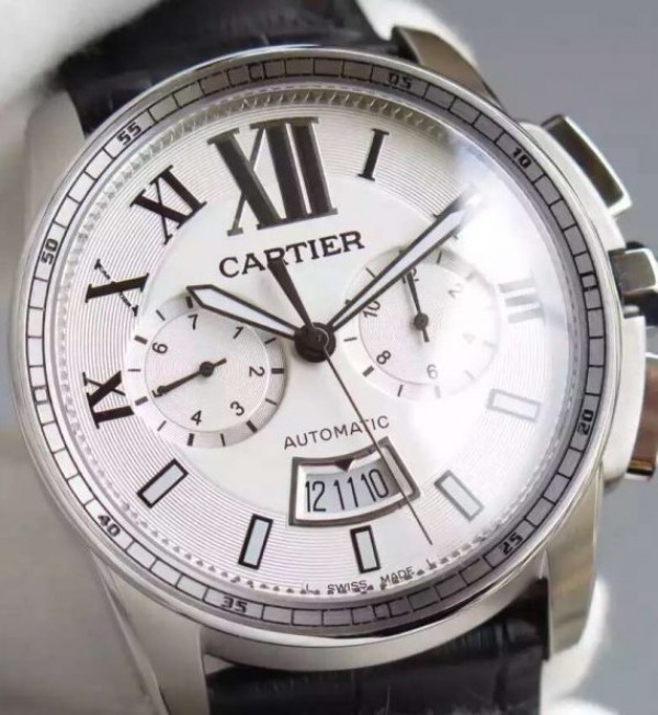 Replica Cartier JF Cartier Calibre de Cartier SS Chronograph White Dial Miyota 9100