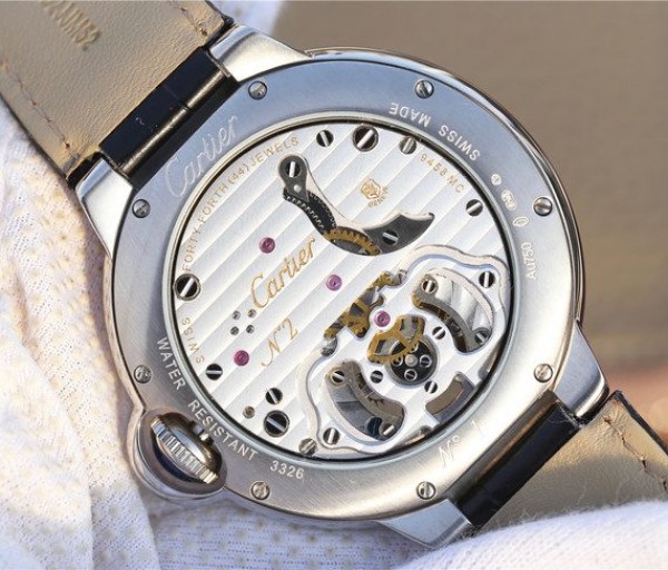 Replica Cartier Ballon Bleu de Cartier Tourbillon SS Leather Strap