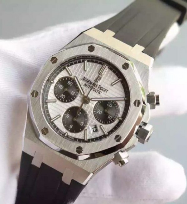 Replica Audemars Piguet Royal Oak Chronograph SS White Dial Rubber Strap A7750