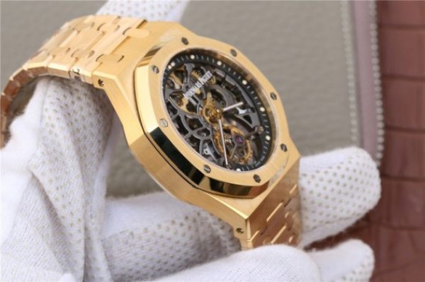 Replica Audemars Piguet Royal Oak Tourbillon Extra-Thin Openworked YG Skeleton Dial YG Bracelet
