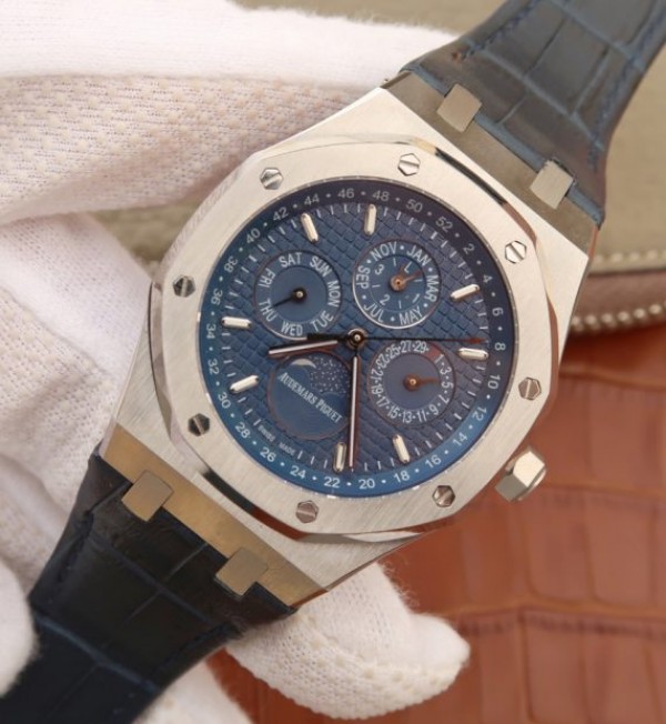 Replica Audemars Piguet JF Royal Oak 41mm 26574 SS Blue Dial Leather Strap A5134