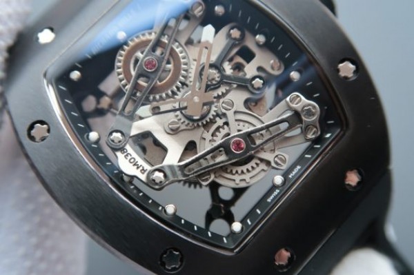 Replica Richard Mille RM038 PVD Black Inner Bezel Skeleton Dial Black Rubber Strap Jap Quartz