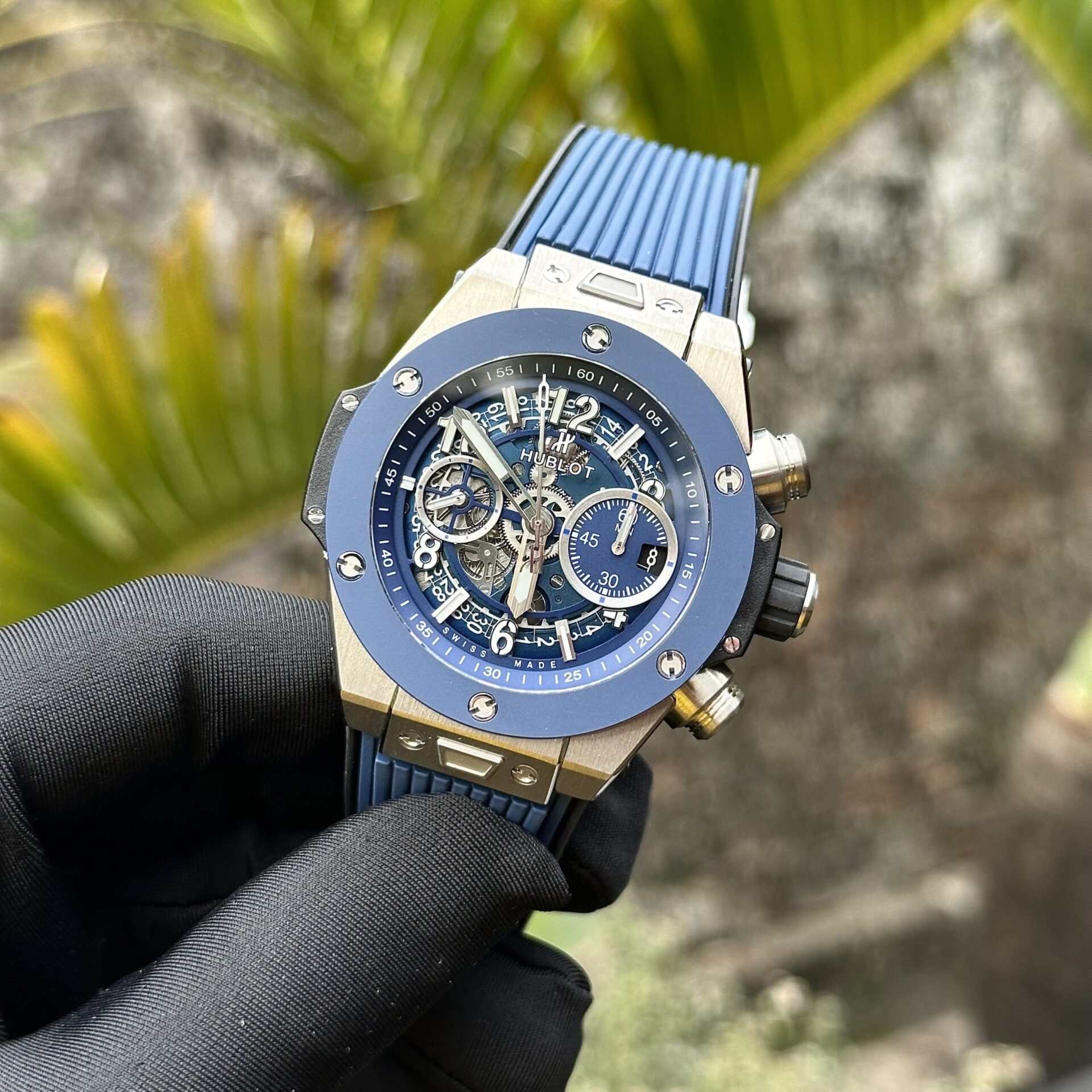 Hublot Replica Watch Big Bang Unico Titanium Blue Dial Rubber Strap 44mm
