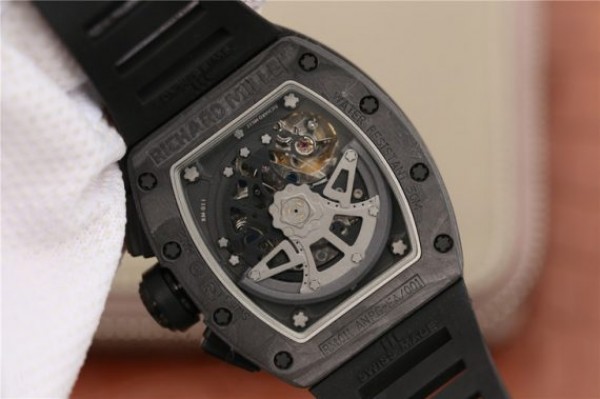 Replica Richard Mille RM011 NTPT Carbon Case Chronograph KVF Skeleton Dial White Inner Bezel Black Rubber Strap A7750