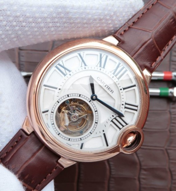 Replica Cartier Ballon Bleu Tourbillon RG Brown Leather Strap