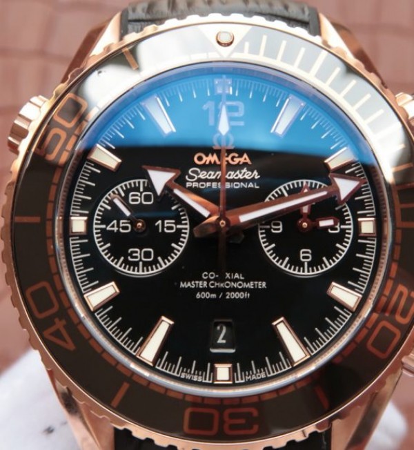 Replica Omega Planet Ocean Master Chronometer RG Black Bezel Black Dial Leather A9301