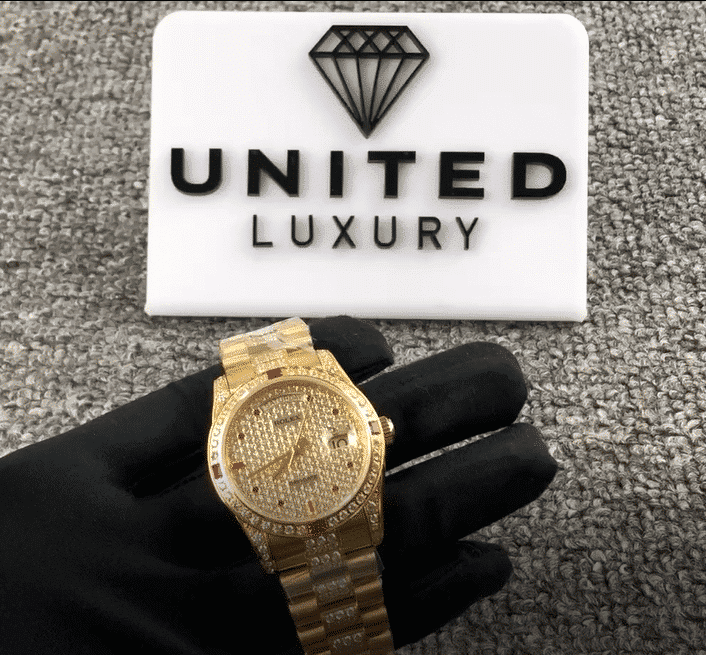 Rolex Datejust 116625 Yellow Gold Diamond Dial Iced Out Replica