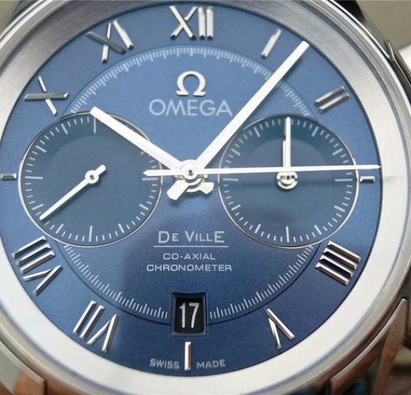 Replica Omega OMF De Ville Chronograph 42mm Blue Dial SS Bracelet A9300
