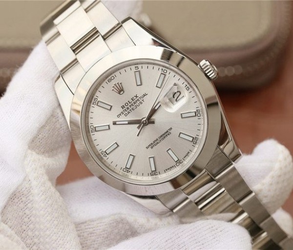 Replica Rolex DateJust 41mm 126300 Noob Polished Bezel Silver Dial Stick Markers Bracelet A3235