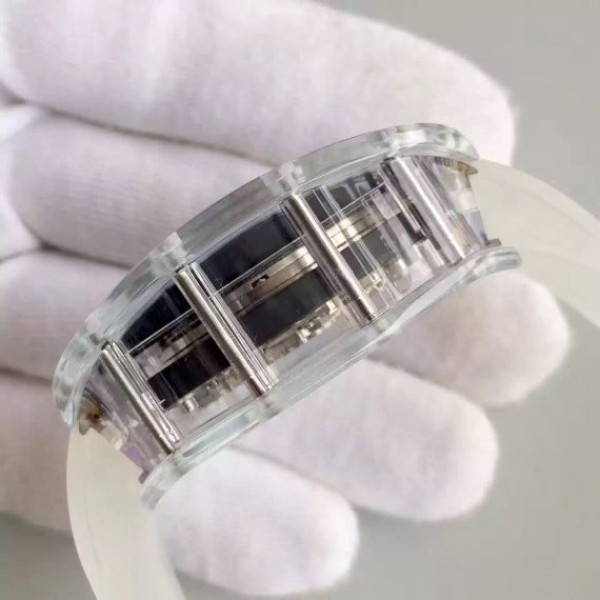 Replica Richard Mille RM011 Transparent Case White Bezel Skeleton Dial White Rubber Strap A7750