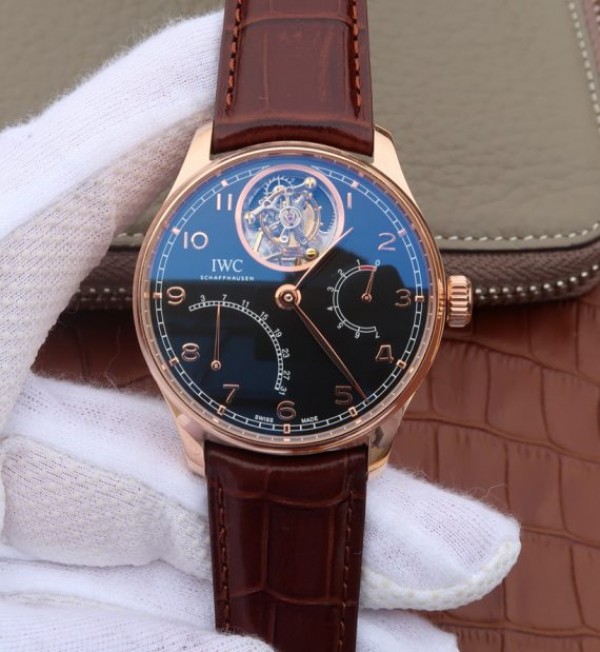 Replica IWC AZ Portuguese Tourbillon IW5046 RG Black Dial