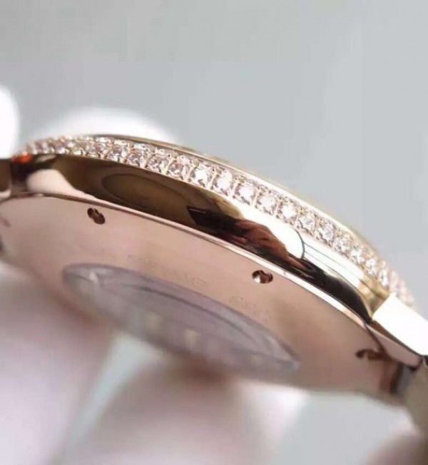 Replica Cartier Ballon Bleu Tourbillon RG Diamond Bezel Brown Leather Strap