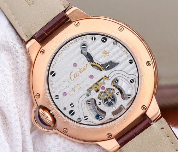 Replica Cartier Ballon Bleu de Cartier Tourbillon RG Paved Diamonds Leather Strap