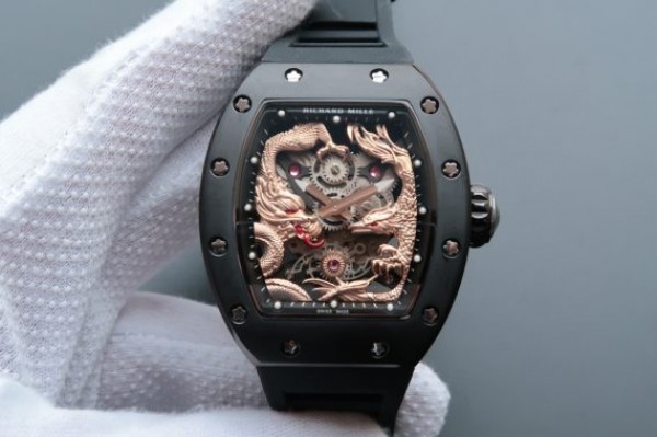 Replica Richard Mille RM057 Dragon Phoenix PVD SS Case RG Dragon Dial Black Rubber Strap
