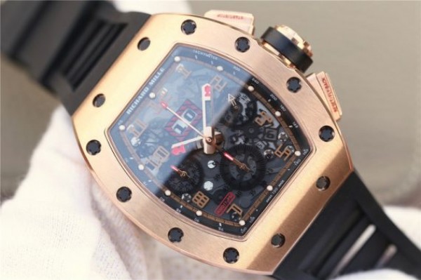 Replica Richard Mille RM011 Felipe Massa Chrono RG Skeleton Dial Black Inner Bezel Black Rubber Strap A7750