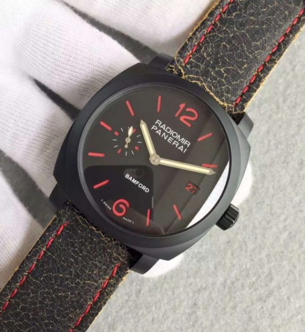Replica Panerai PAM514 Bamford PVD Black Dial Distressed Leather Strap