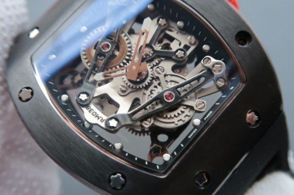Replica Richard Mille RM038 RG Black Inner Bezel Skeleton Dial Black Rubber Strap Jap Quartz