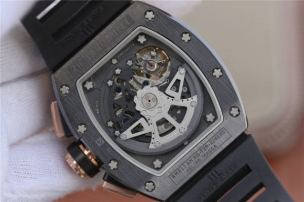 Replica Richard Mille RM011 RG Black Ceramic Chrono Skeleton Dial Black Rubber Strap A7750