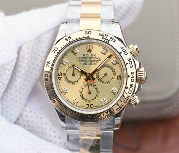 Replica Rolex Daytona 116523 Thick YG Wrapped YG Dial Diamonds Markers SS/YG Bracelet A7750