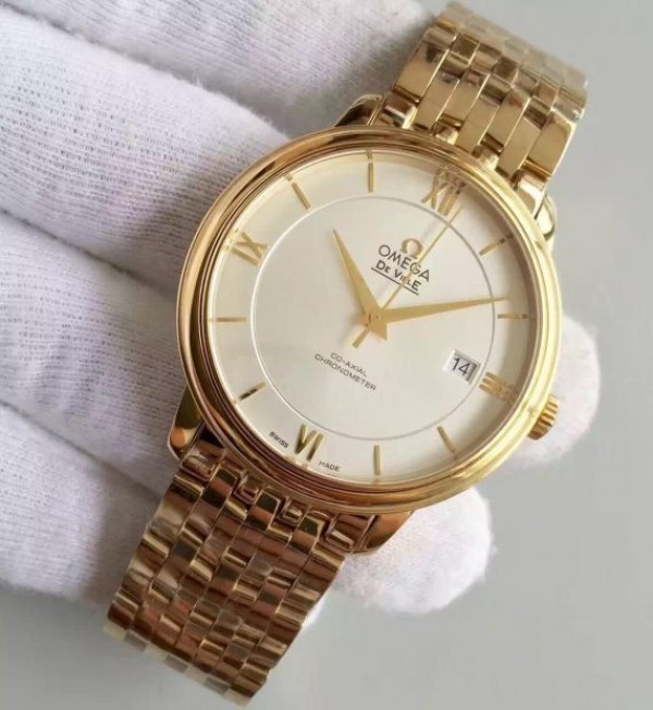 Replica Omega MK De Ville 39.5mm White Dial YG Case SS Bracelet A2824