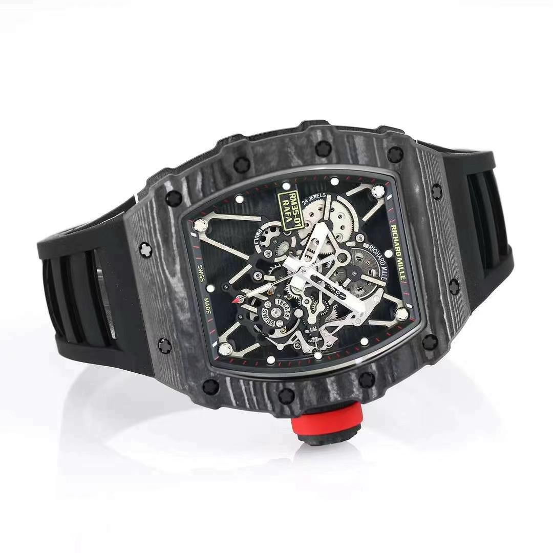 Richard Mille RM 35-01 Rafael Nadal Replica Swiss Watch – Skeleton Dial, NTPT Carbon Case, Black Rubber Strap