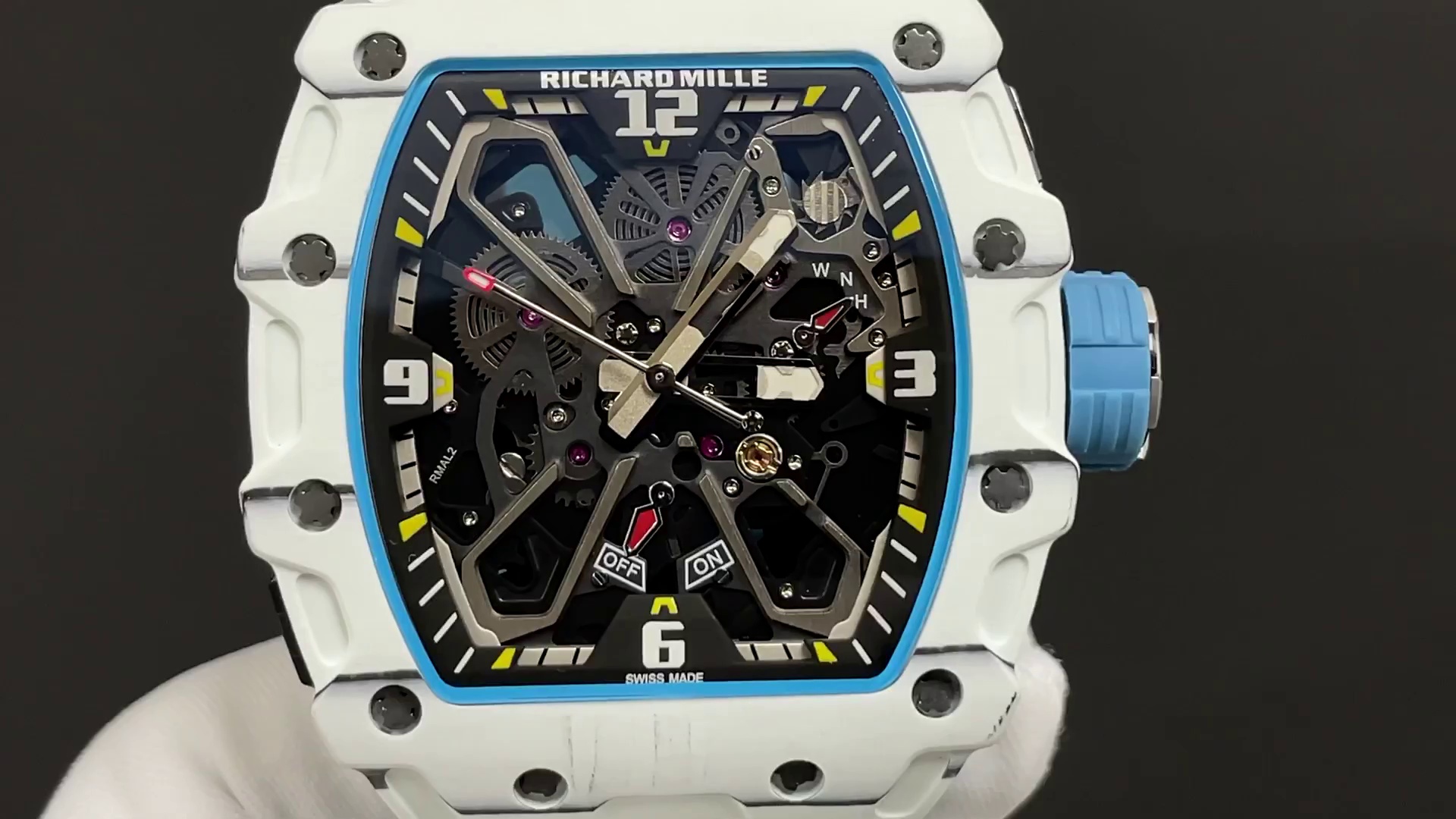 Best Swiss Richard Mille RM 35-03 Replica Rafael Nadal Watch for Men | White Carbon Fiber Case | Blue Strap