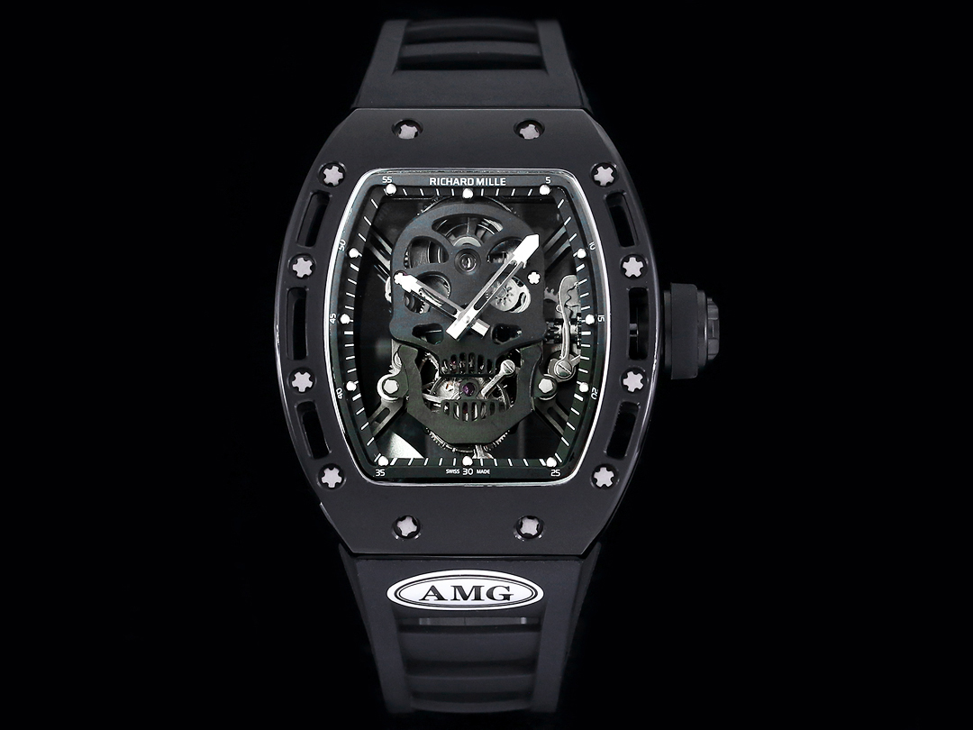 Swiss Richard Mille RM 052 Replica Watch – Skeleton Tourbillon, Skull Face, Black Rubber Strap, AAAAA Quality