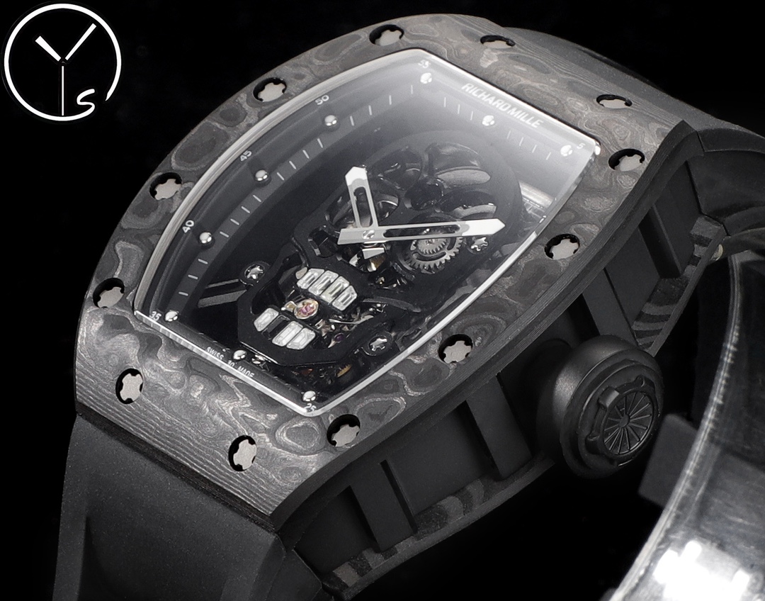 Best Richard Mille RM 052 Replica Black Carbon Fiber Case Watch – Men’s Luxury Watch With Skeleton Skull Dial
