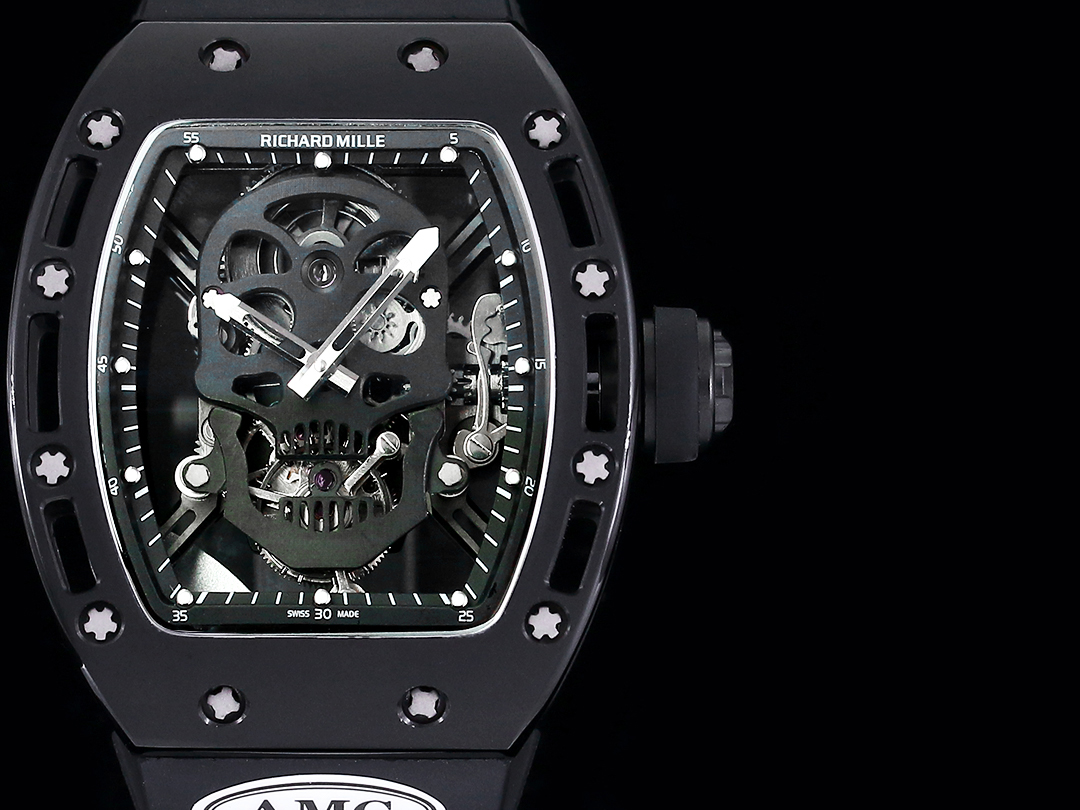 Swiss Richard Mille RM 052 Replica Watch – Skeleton Tourbillon, Skull Face, Black Rubber Strap, AAAAA Quality