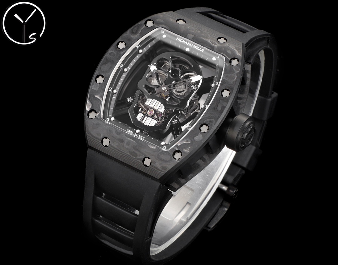Best Richard Mille RM 052 Replica Black Carbon Fiber Case Watch – Men’s Luxury Watch With Skeleton Skull Dial