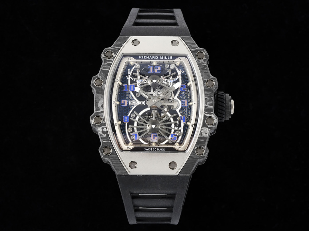 Swiss Richard Mille RM 21-01 Replica Tourbillon Aerodyne Carbon Tpt Watch For Men – High-End Skeleton Dial