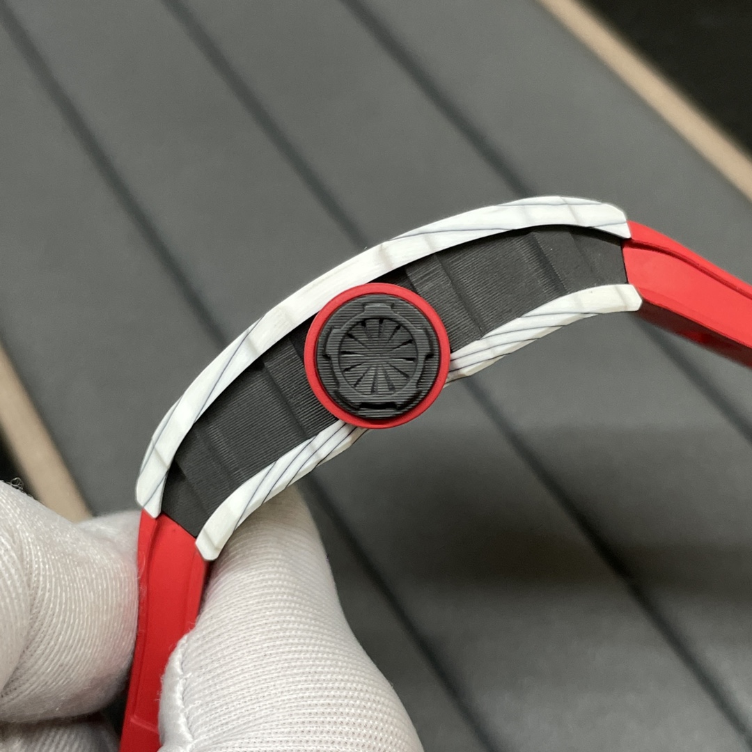 Richard Mille RM 35-01 Replica Rafael Nadal White Carbon Case Red Strap Watch | Swiss Movement, Skeleton Dial