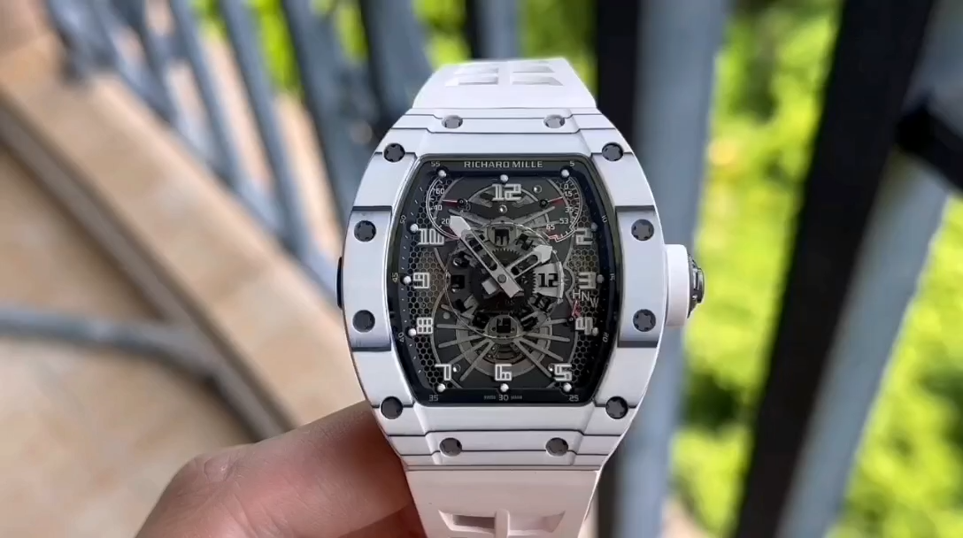Richard Mille RM 022 Replica White Case White Strap Watch For Men – Skeletonized Dial And Carbon Fiber Case