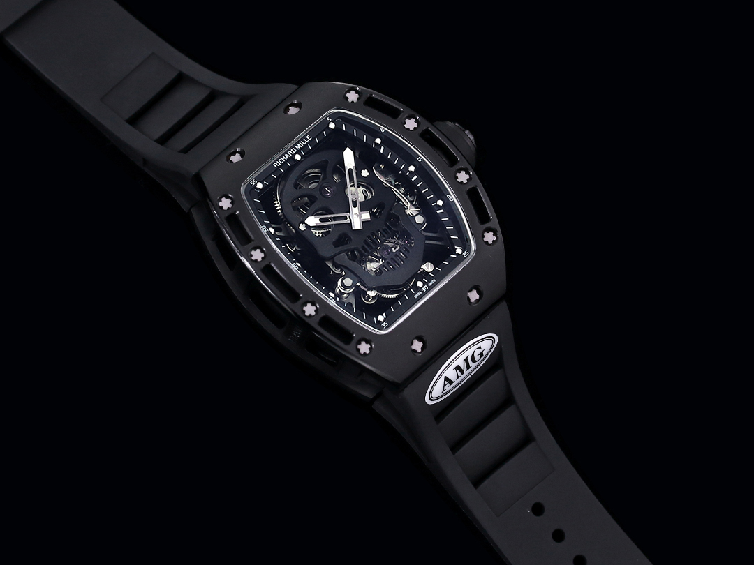 Swiss Richard Mille RM 052 Replica Watch – Skeleton Tourbillon, Skull Face, Black Rubber Strap, AAAAA Quality