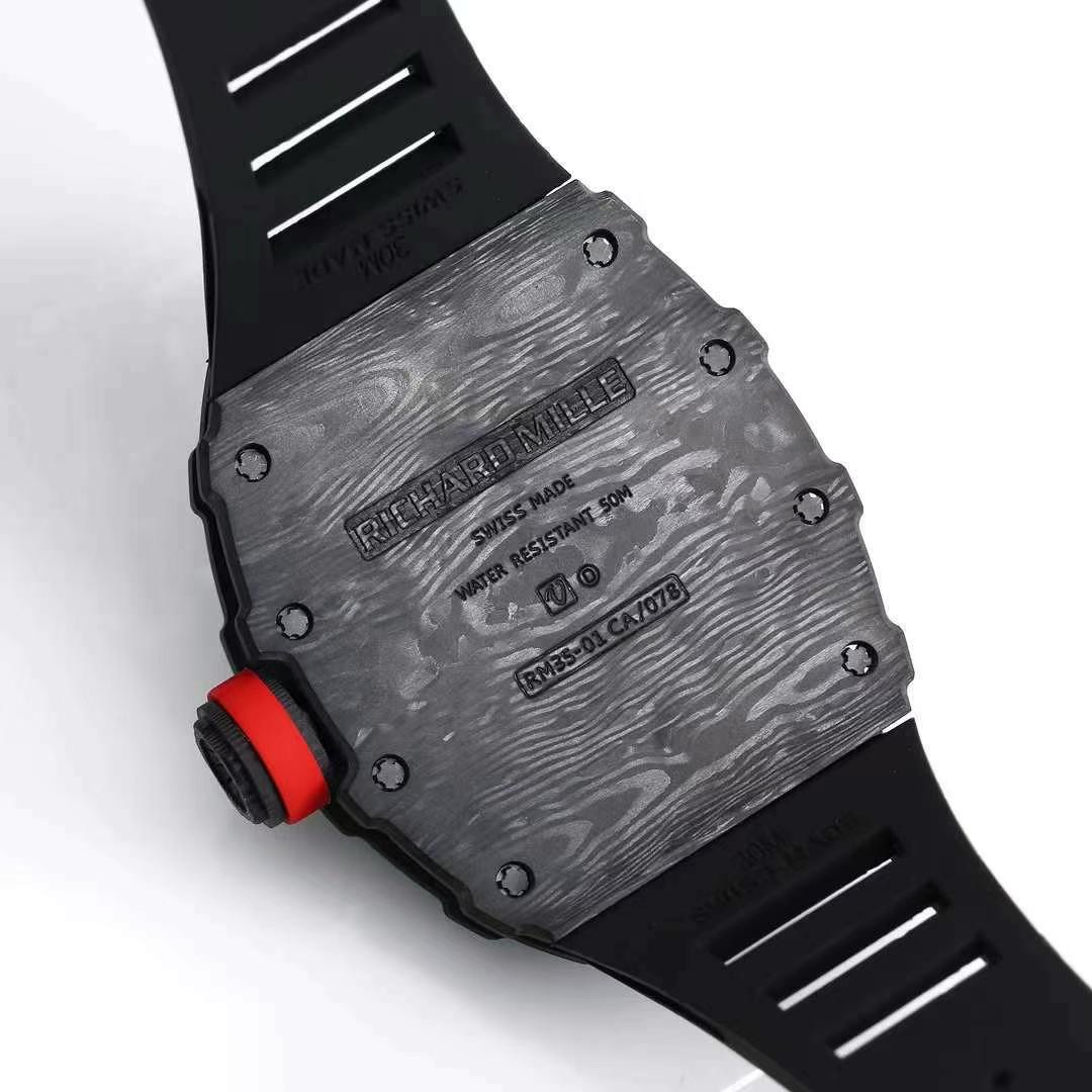 Richard Mille RM 35-01 Rafael Nadal Replica Swiss Watch – Skeleton Dial, NTPT Carbon Case, Black Rubber Strap