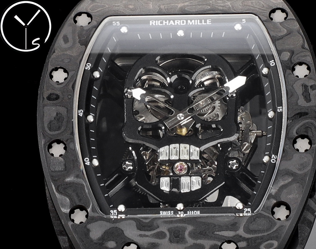 Best Richard Mille RM 052 Replica Black Carbon Fiber Case Watch – Men’s Luxury Watch With Skeleton Skull Dial