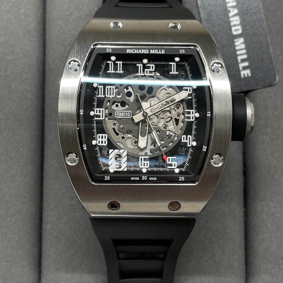 Swiss Richard Mille RM 010 Replica – Skeleton Dial Men’s Watch With Black Rubber Strap And Sapphire Crystal