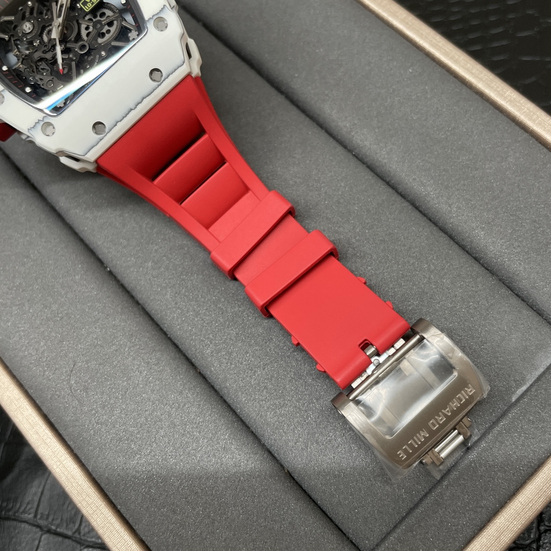 Richard Mille RM 35-01 Replica Rafael Nadal White Carbon Case Red Strap Watch | Swiss Movement, Skeleton Dial