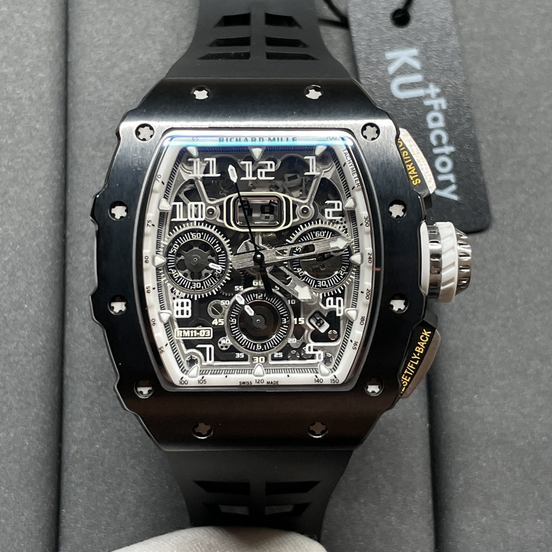 Richard Mille RM 11-03 Replica Black Ceramic Case with Black Rubber Strap | Skeleton Dial Watch For Men