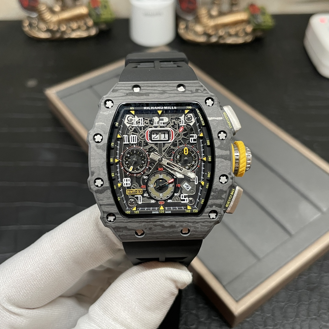 Best Richard Mille RM 11-03 Replica Watch For Men – Swiss Movement, Skeleton Dial, Carbon Fiber Case